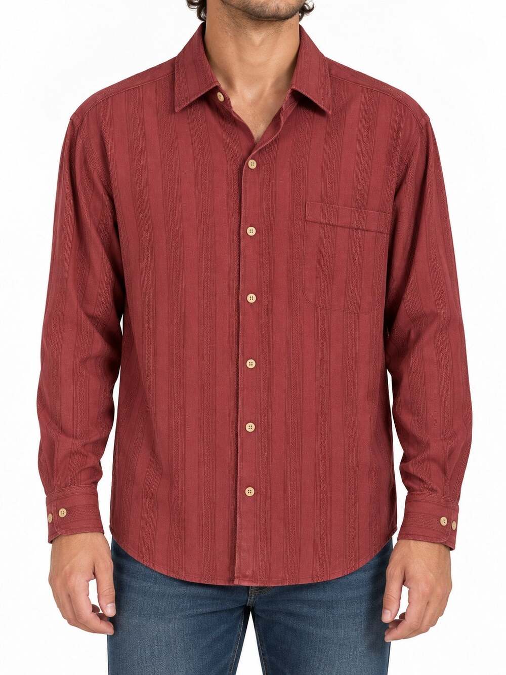 Tommy Bahama Men's Burgundy 100% Silk Textured Stripe Long Sleeve Shirt Size M